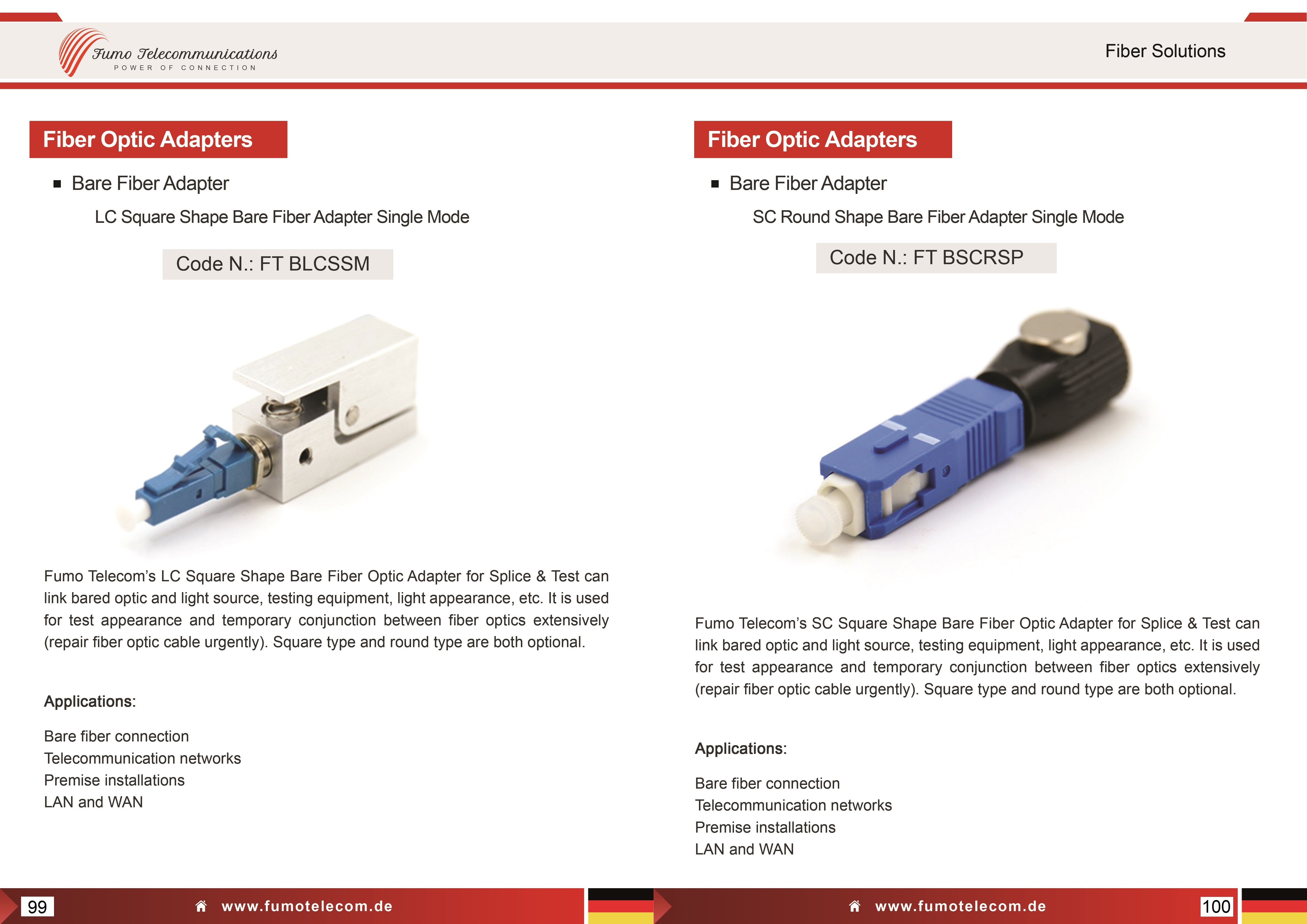 LC Square Shape Bare Fiber Adapter Single Mode